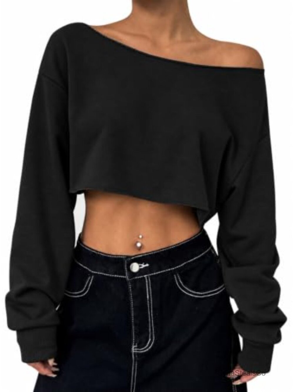 Off Shoulder Cropped Sweatshirt Long Sleeve Crop Top